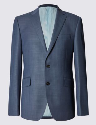 Blue Tailored Fit Single Breasted 2 Button Jacket